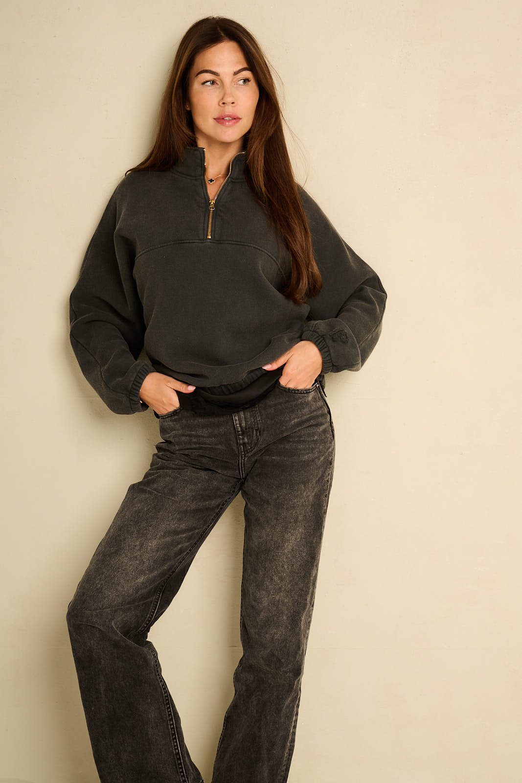 Zipped Sweater Faded Grey