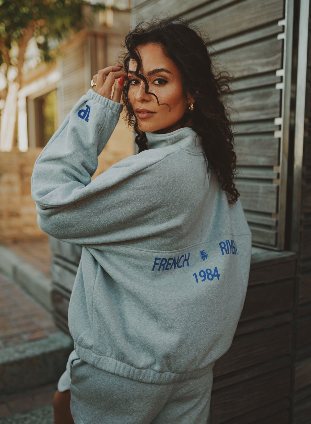 Zipped Sweater light grey melee with print 84