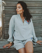 Zipped Sweater light grey melee with print 84