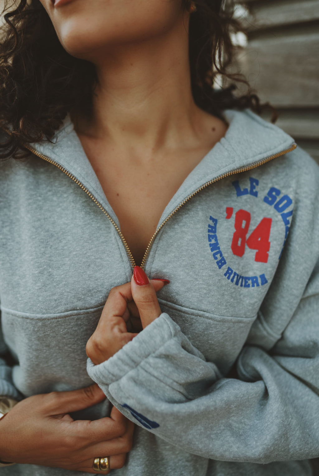 Zipped Sweater light grey melee with print 84