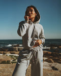 Hoodie light grey melee with silk back