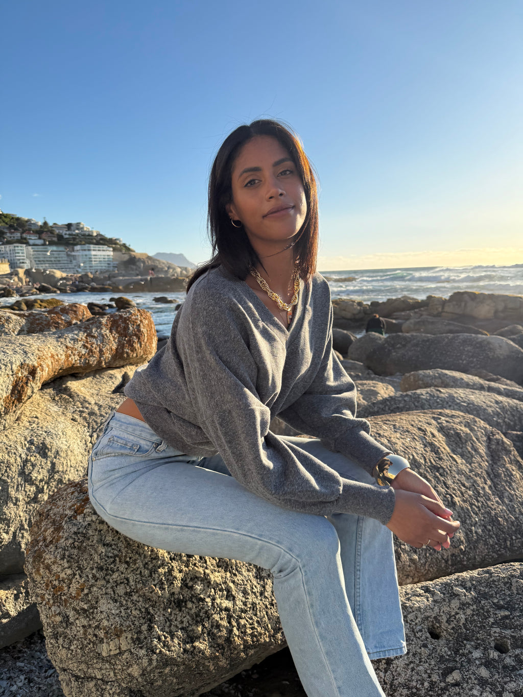 V neck sweater Dark grey melee