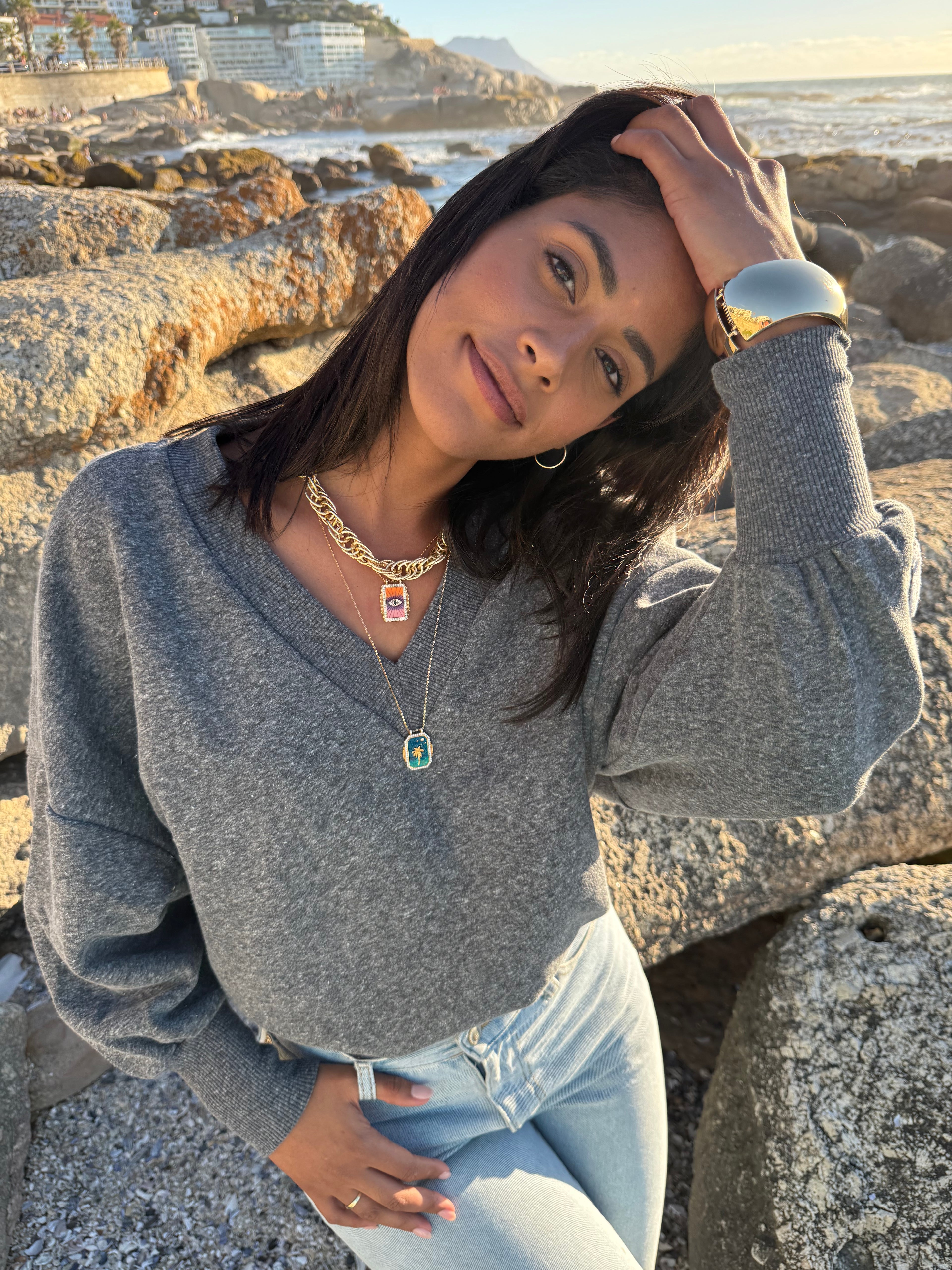 V neck sweater Dark grey melee