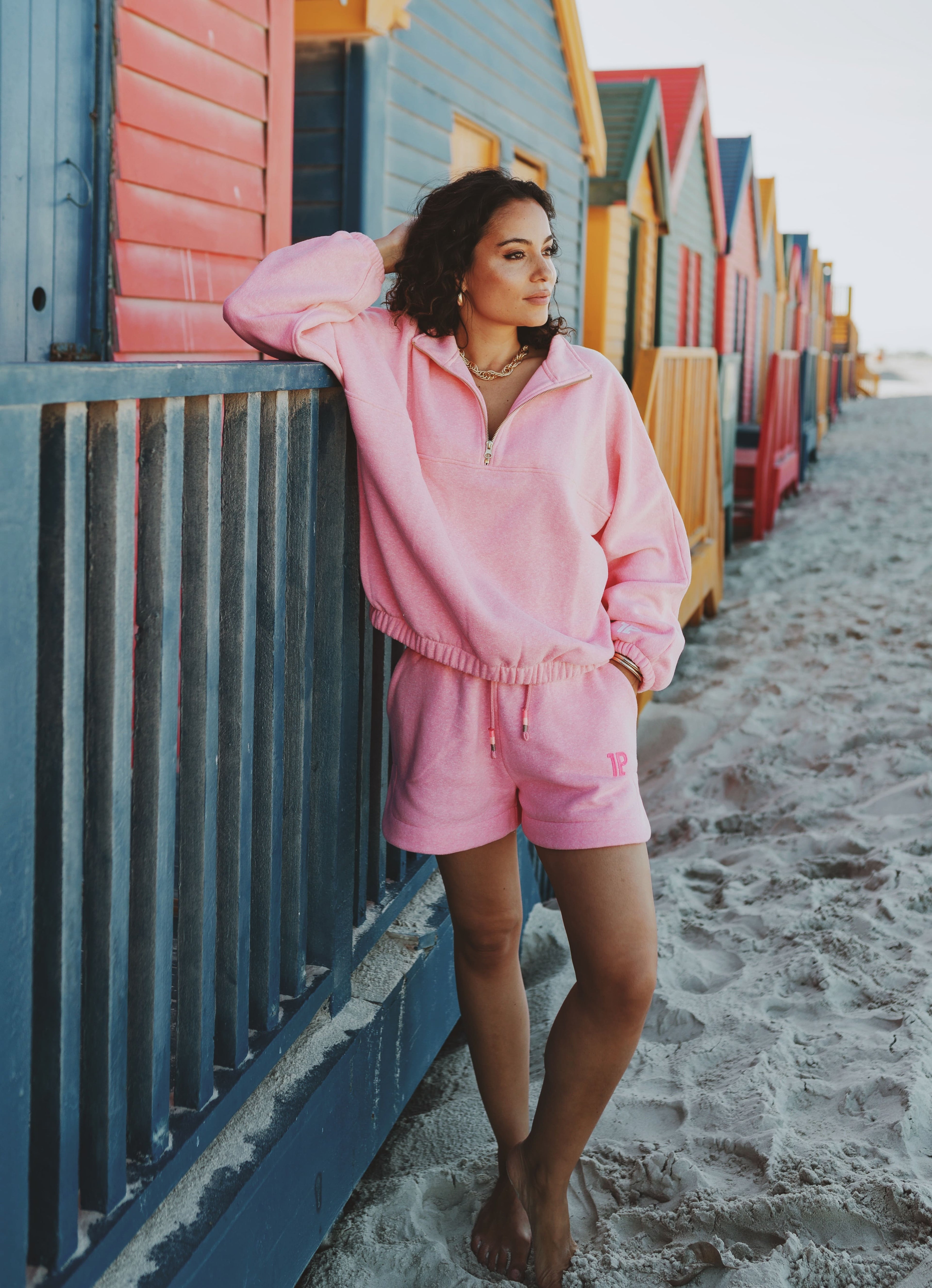 Zipped Sweater pink melee