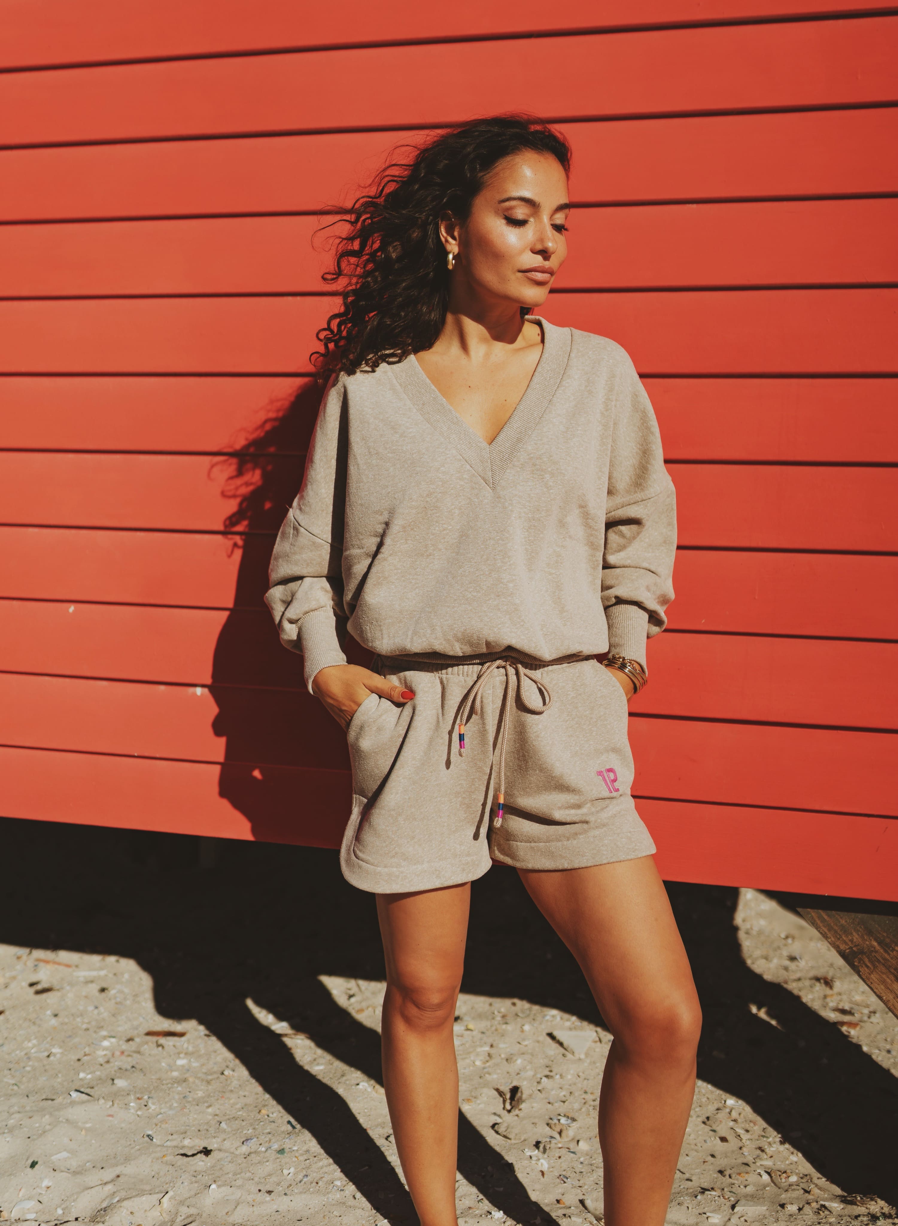 V-neck Sweater brown melee