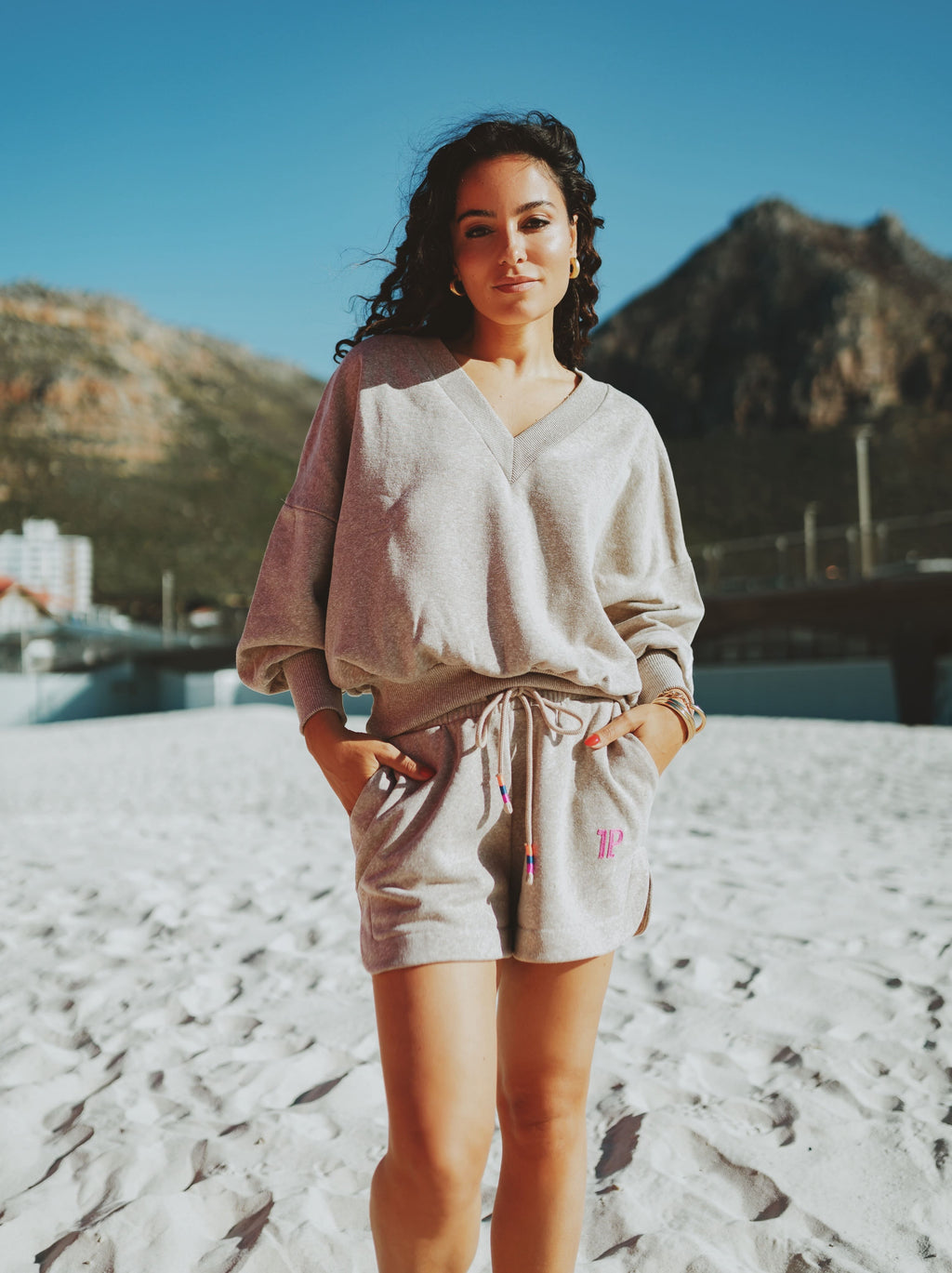 V-neck Sweater brown melee