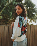 V-neck Sweater white melee with silk back
