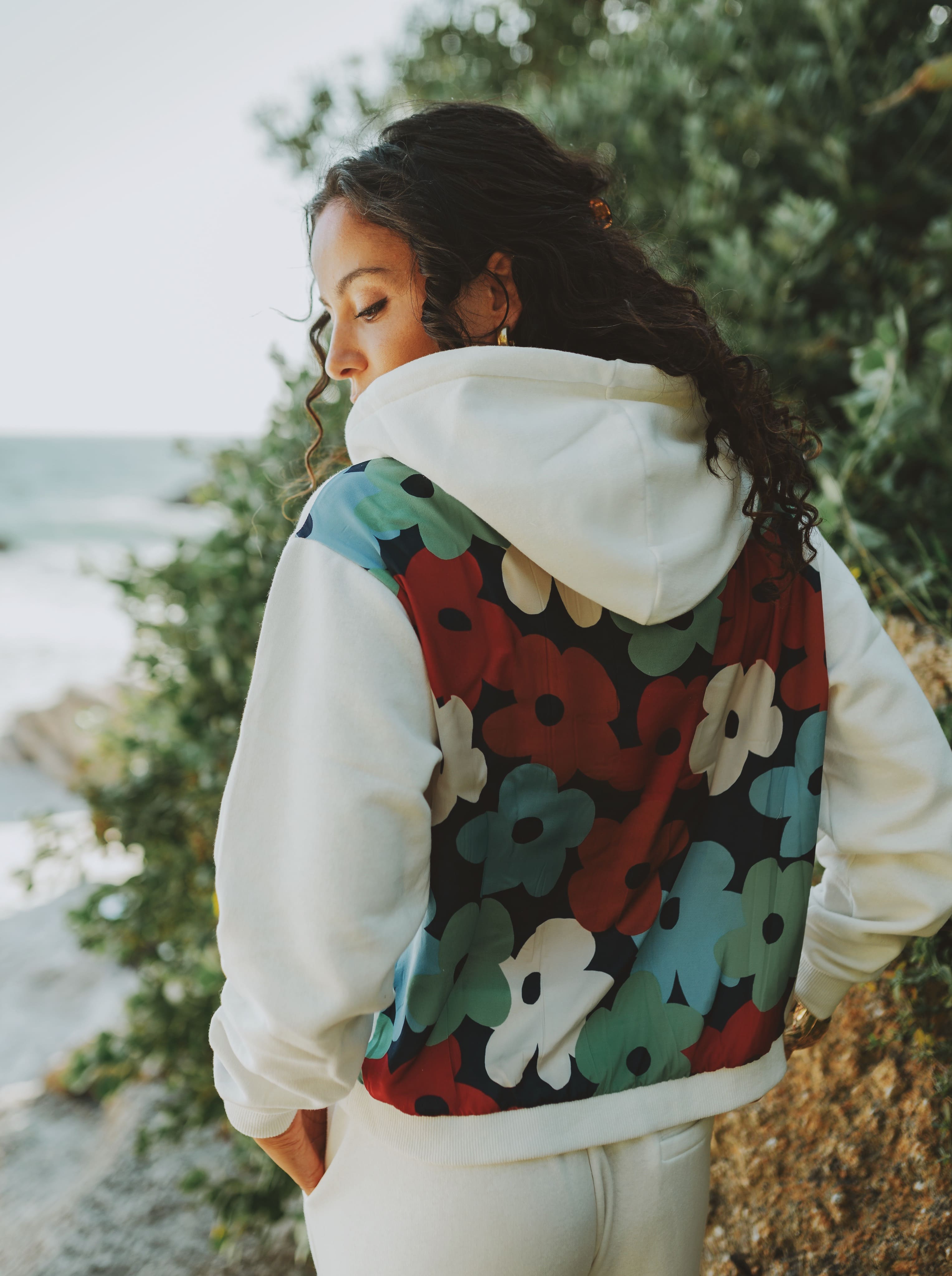 Hoodie white melee with silk back