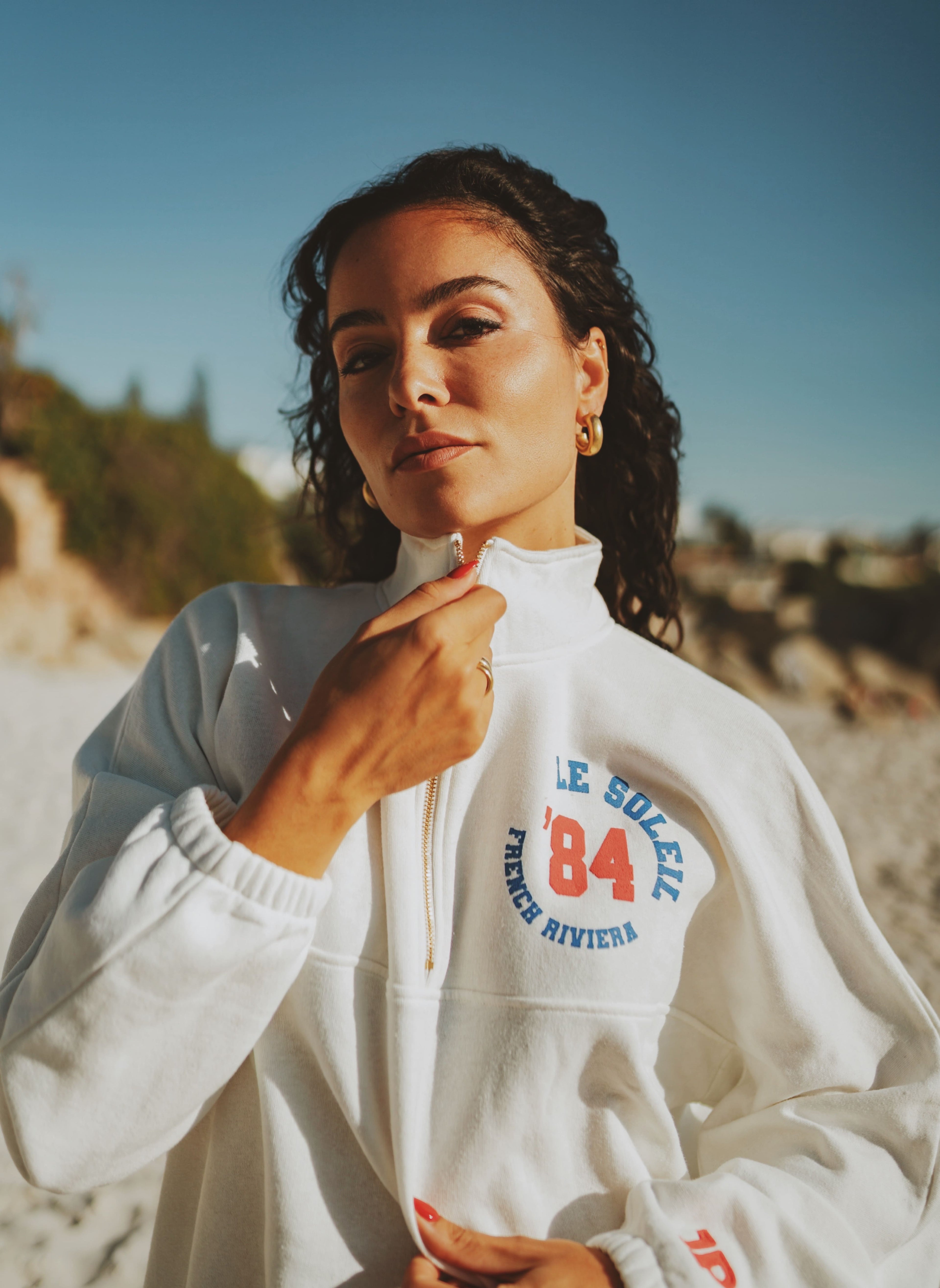 Zipped Sweater white melee with print 84