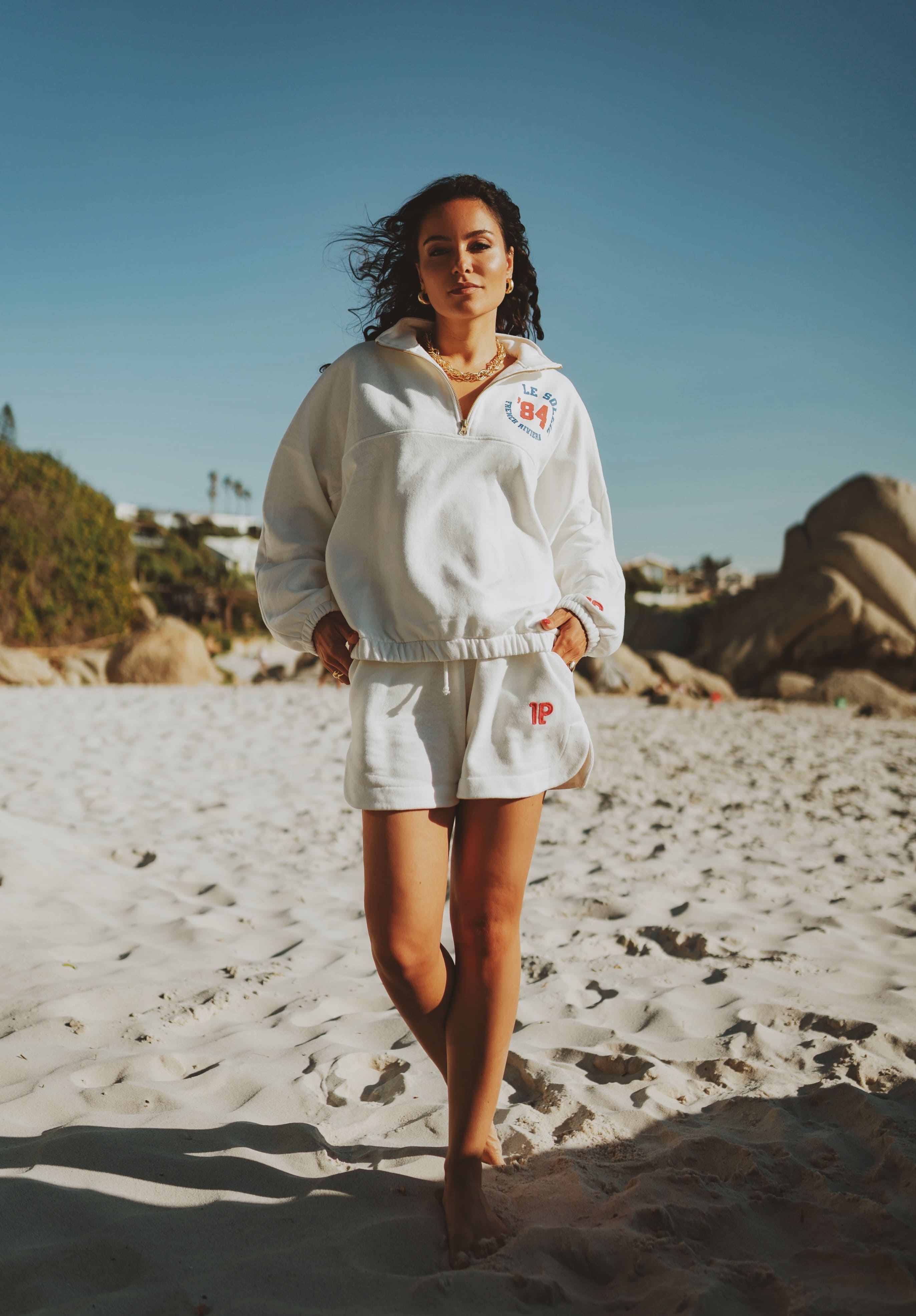 Zipped Sweater white melee with print 84